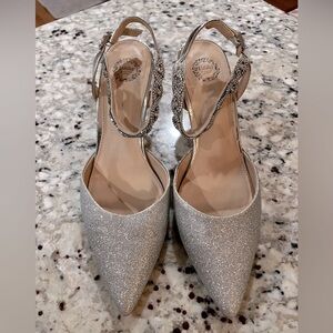 I. Miller Women’s Bryanna Buckle Pointed Toe Silver Sparkly Pumps Size 10